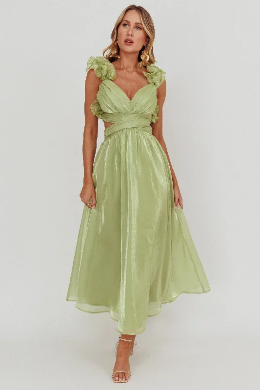 Weekend Big Discount Event Madara Lace-Up Back Maxi Dress Sage