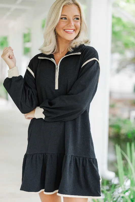 Weekend Offers You Can’t Miss Make It Right Black Half Zip Sweatshirt Dress