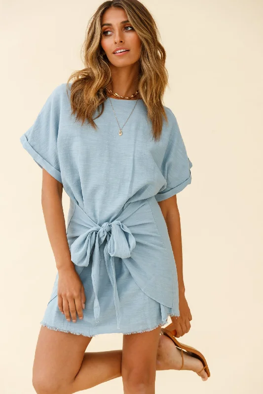 Weekend Flash Deals Marci Loose Fit Tie Feature Shirt Dress Blue