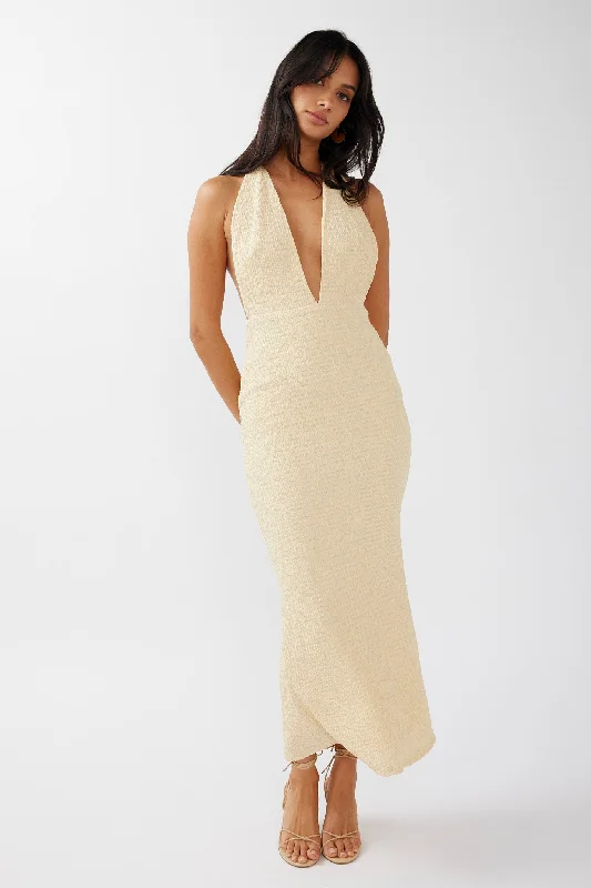Weekend Shopping Fiesta Mayah Halterneck Maxi Dress Textured Lemon