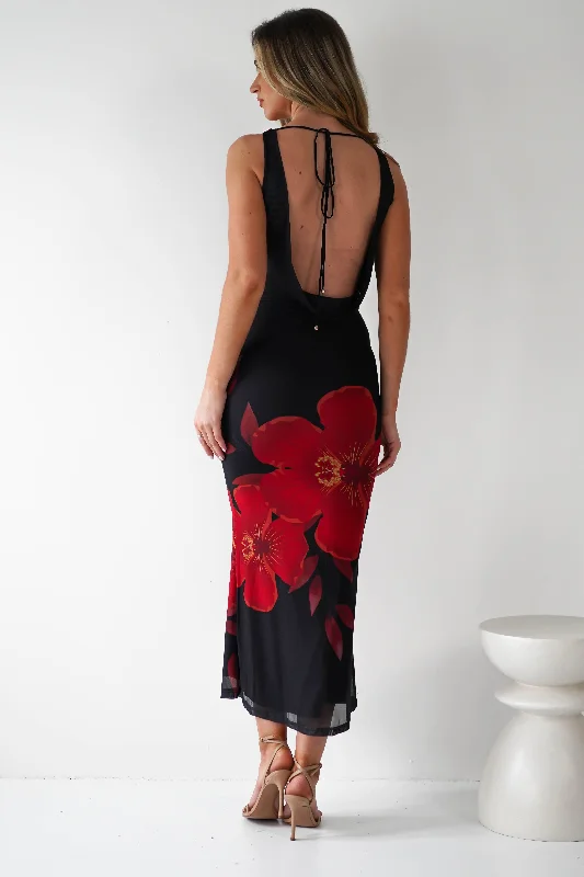 Weekend Must-Have Offers Meadow Mesh Maxi Dress | Black/Red