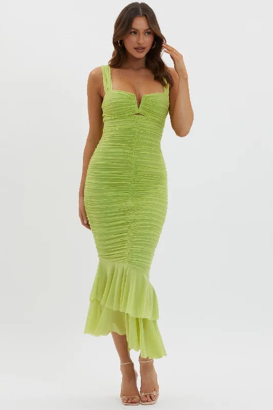 Shop & Save More Nadia Ruched Fishtail Maxi Dress Lime