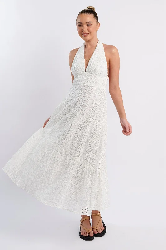 Weekend Exclusive Discounts Nolita Halterneck Lace Overlay Maxi Dress White