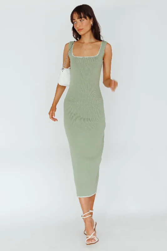 Best Offers North Shore Blanket Stitch Knit Maxi Dress Sage