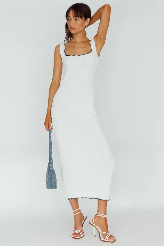 Weekend Markdowns Galore North Shore Blanket Stitch Knit Maxi Dress White
