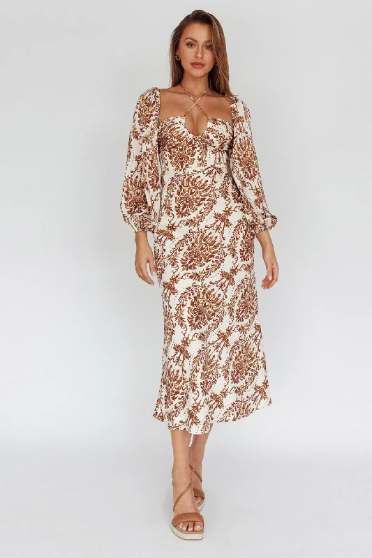 Shop & Save Today Nyree Long Sleeve Maxi Dress Floral Brown