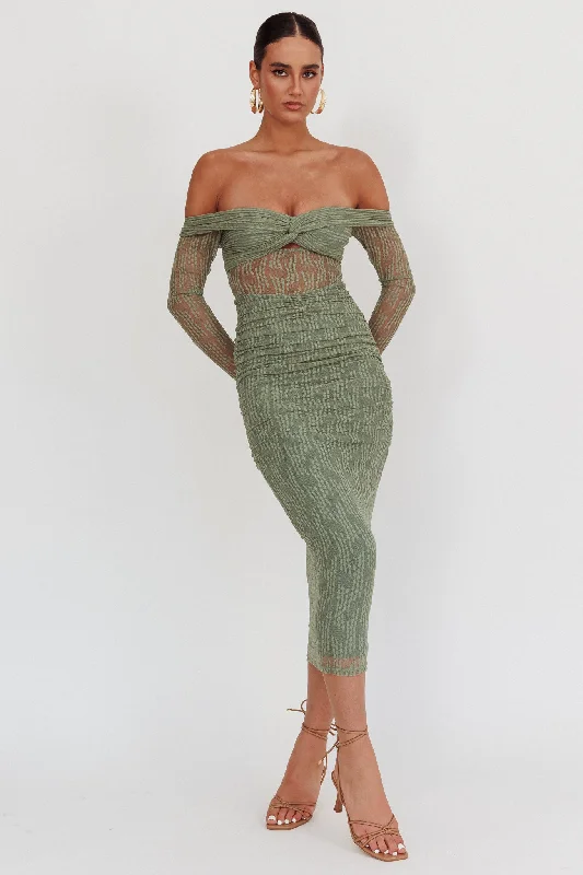 Weekend Shopping Deals Galore Oliana Off-Shoulder Mesh Maxi Dress Fern