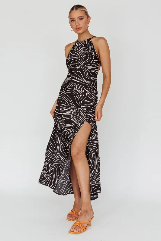 Deal Frenzy Onella Halterneck Laced Back Maxi Dress Ripple Black