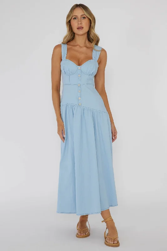 Weekend Discount Fest Pansy Flounce Hem Maxi Dress Light Blue