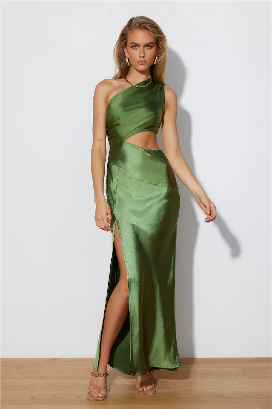 Super Price Drop Poker Faced Satin Maxi Dress Green