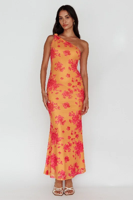 Exclusive Pricing Portland One-Shoulder Jersey Maxi Dress Floral Orange