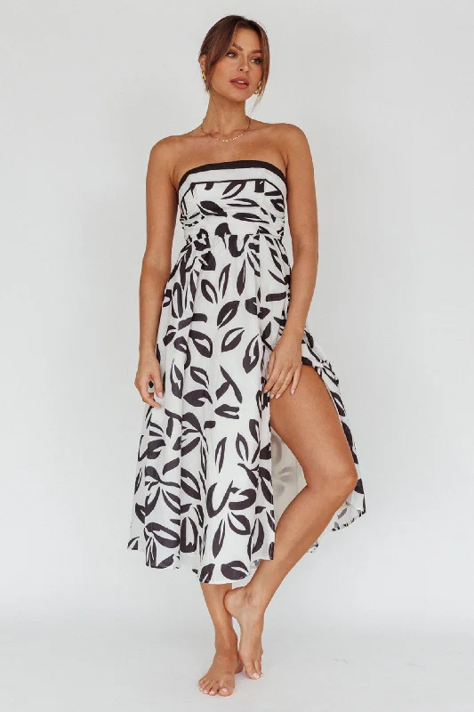Hot Savings Alert Randi Tie-Back Maxi Dress Leaf Print Beige