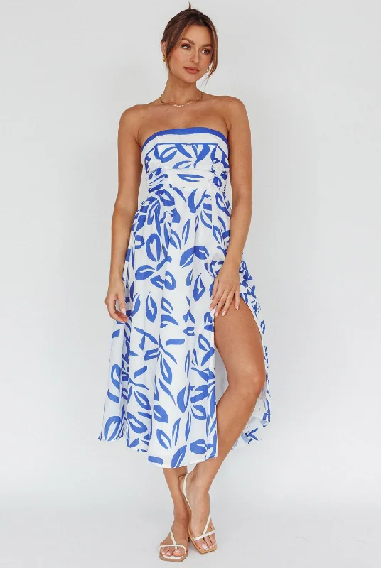 Price Cut Alert Randi Tie-Back Maxi Dress Leaf Print Blue
