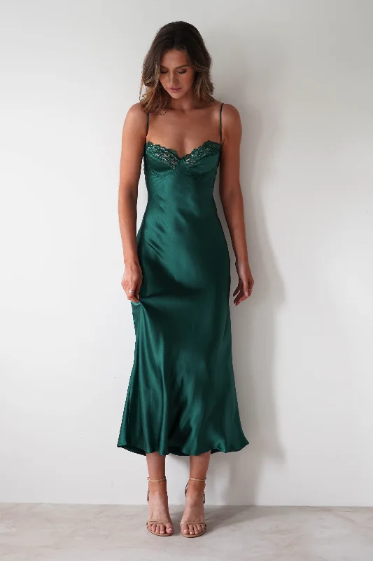 Deal of the Week Ricci Soft Satin Maxi Dress | Forest Green