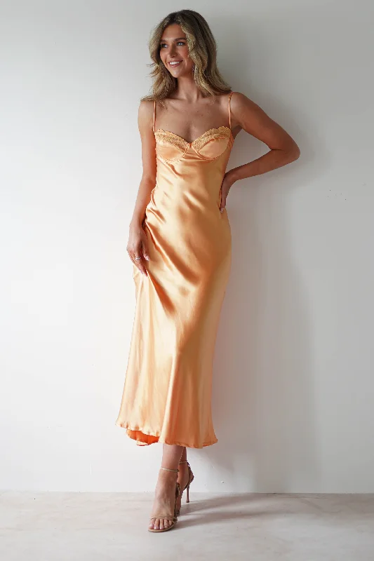 Final Clearance Ricci Soft Satin Maxi Dress | Melon