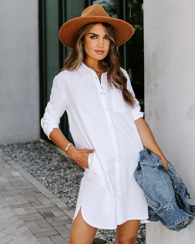 Weekend Markdown Madness Risky Business Pocketed Button Down Shirt Dress - White
