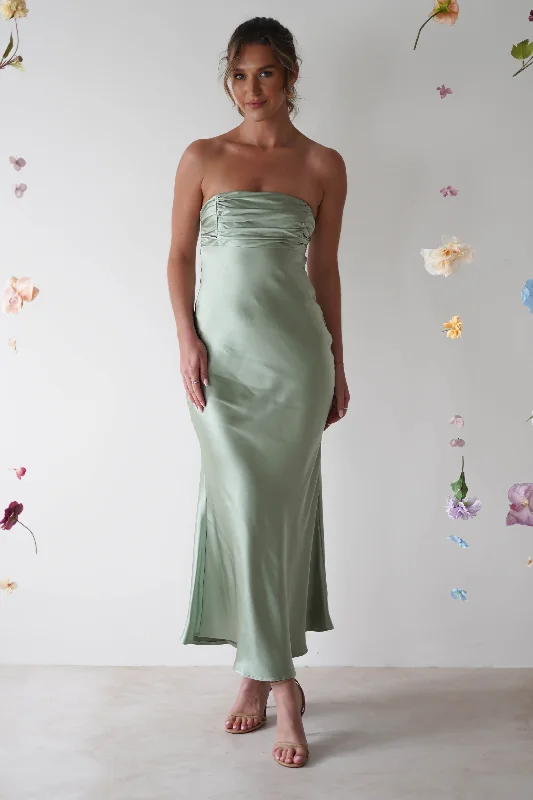 Weekend Price Drops Rochelle Soft Satin Maxi Dress | Sage Green
