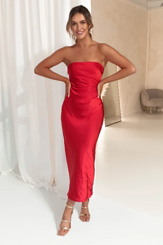 Weekend Bonanza Saba Satin Maxi Dress | Red