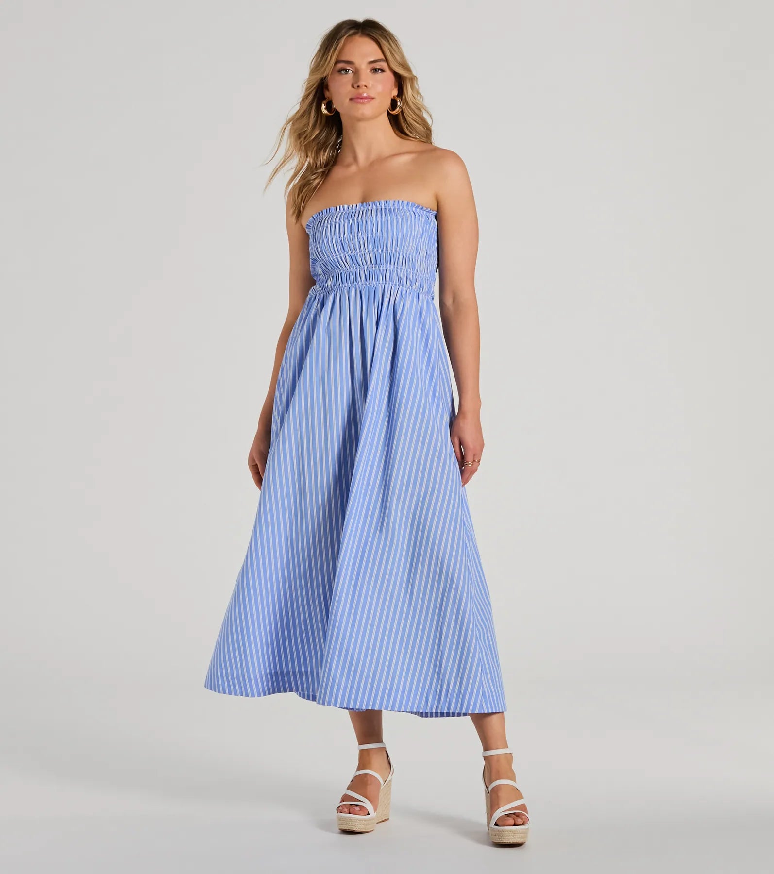 Exclusive Deals Signature Stripes Strapless A-Line Maxi Dress