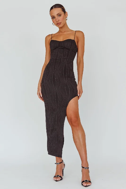 Hurry, While Stocks Last Silver Screen Queen Thigh Split Maxi Dress Stripe Black