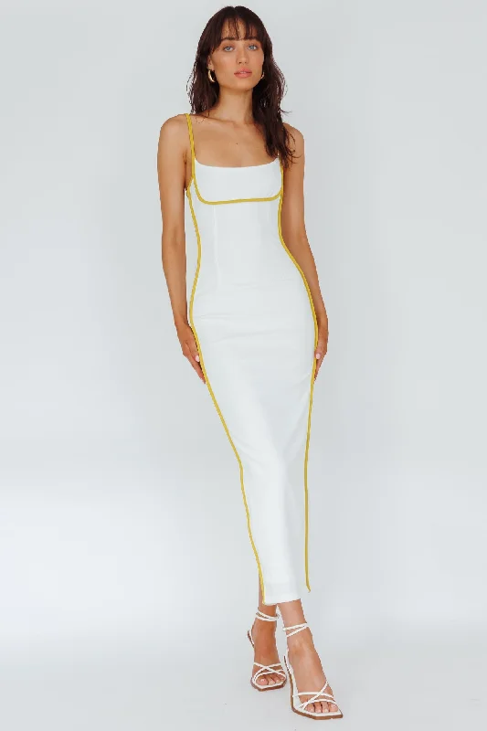 Weekend Sale Extravaganza Sunny Coast Piping Trim Maxi Dress White/Yellow