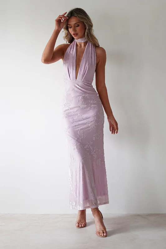 Limited Time Bargain Tara Floral Jacquard Maxi Dress | Light Lilac