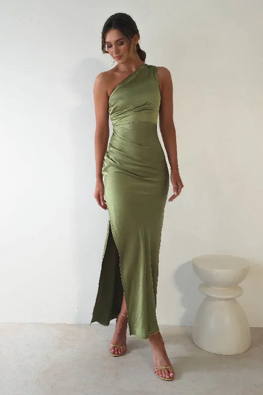 Offer Ending Soon Thessy Soft Satin Maxi Dress | Olive