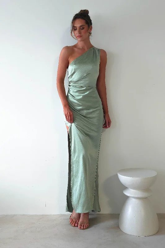 Super Deal Thessy Soft Satin Maxi Dress | Sage