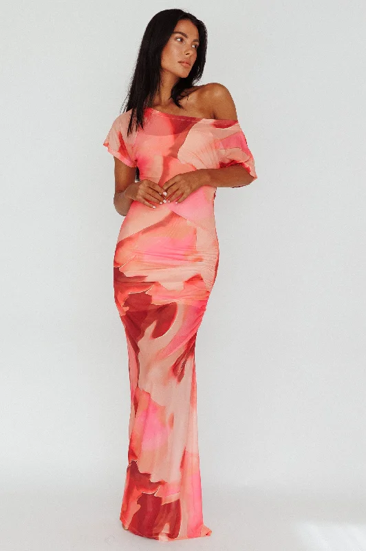 Weekend Deal Rush Tumi Short Sleeve Maxi Dress Printed Red