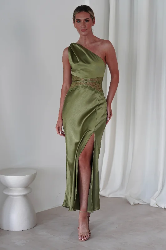 Limited Time Only Valentina Soft Satin Maxi Dress | Olive