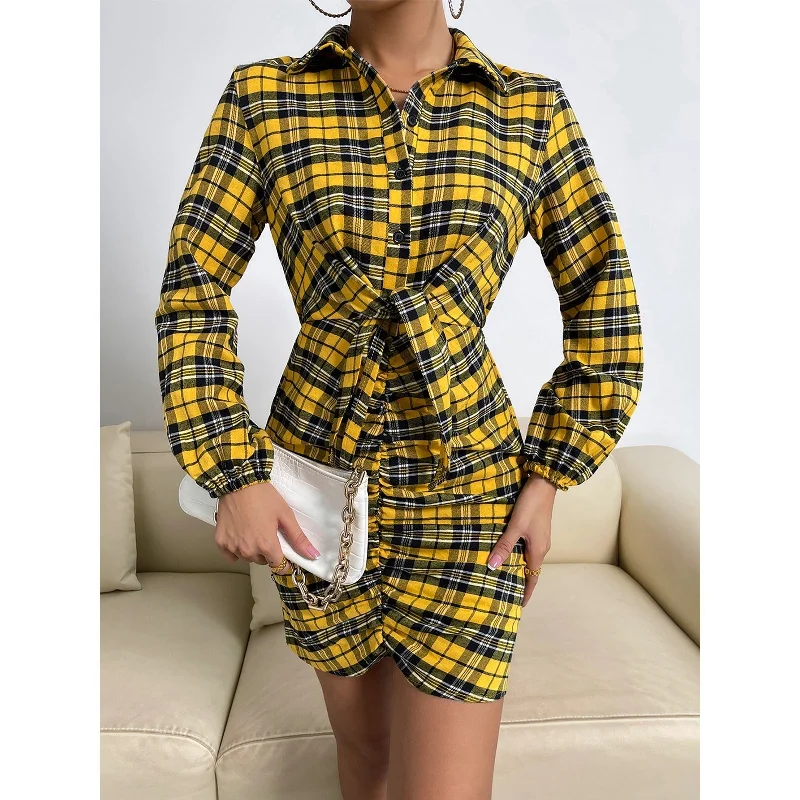 Shop & Save Instantly Venetia Plaid Tie Front Shirt Dress