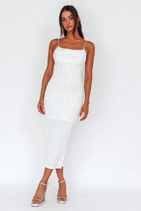 Deal Frenzy Well Versed Pleated Bust Textured Maxi Dress Off White