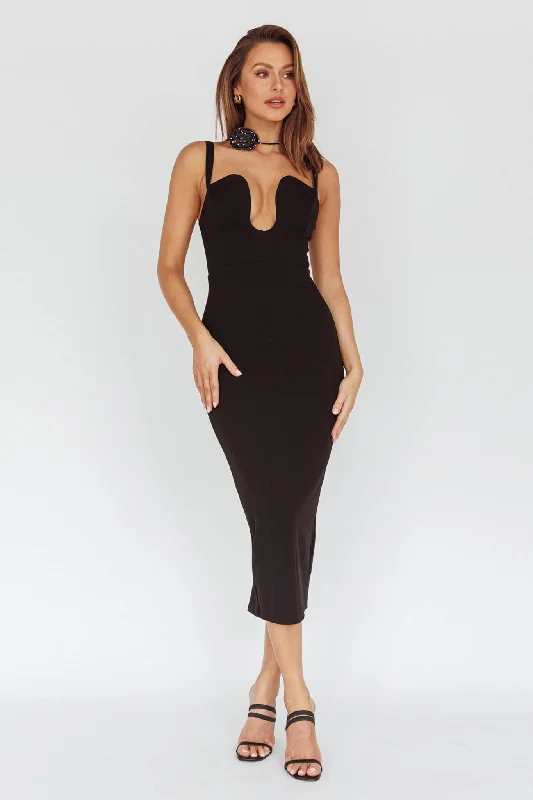 Flash Price Drops Winter Garden U-Neckline Maxi Dress Black