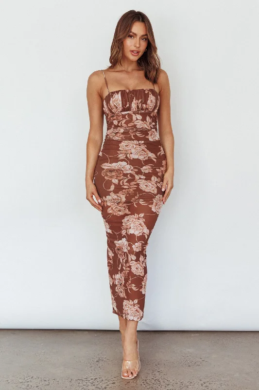 Special Shopping Event Zosia Ruched Maxi Dress Floral Coffee