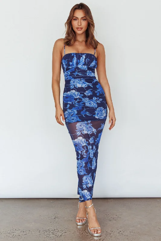 Weekend Shopping Highlights Zosia Ruched Maxi Dress Floral Navy