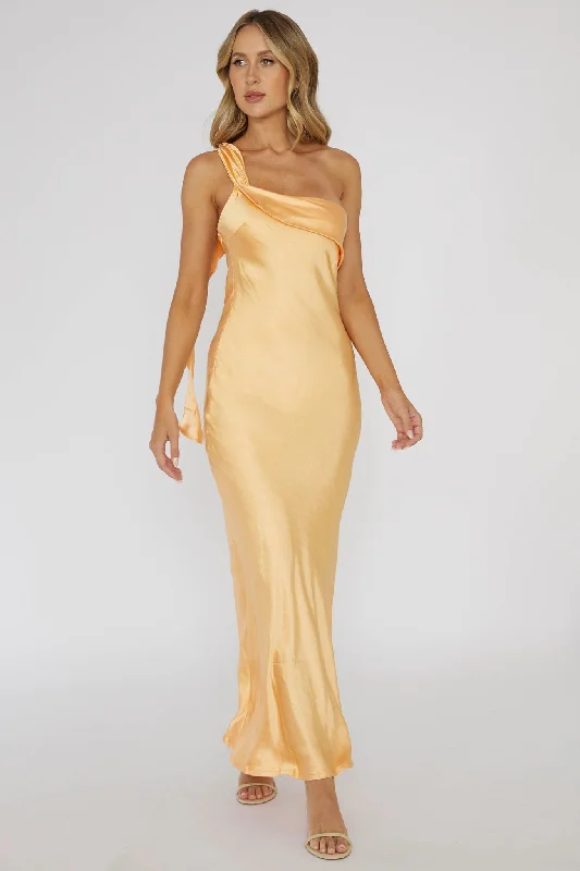 Unseen Savings Carmel One-Shoulder Sash Maxi Dress Rockmelon