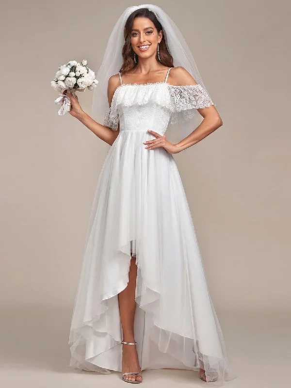 Massive Price Cuts Cold Shoulder Lace High-Low Wedding Dress