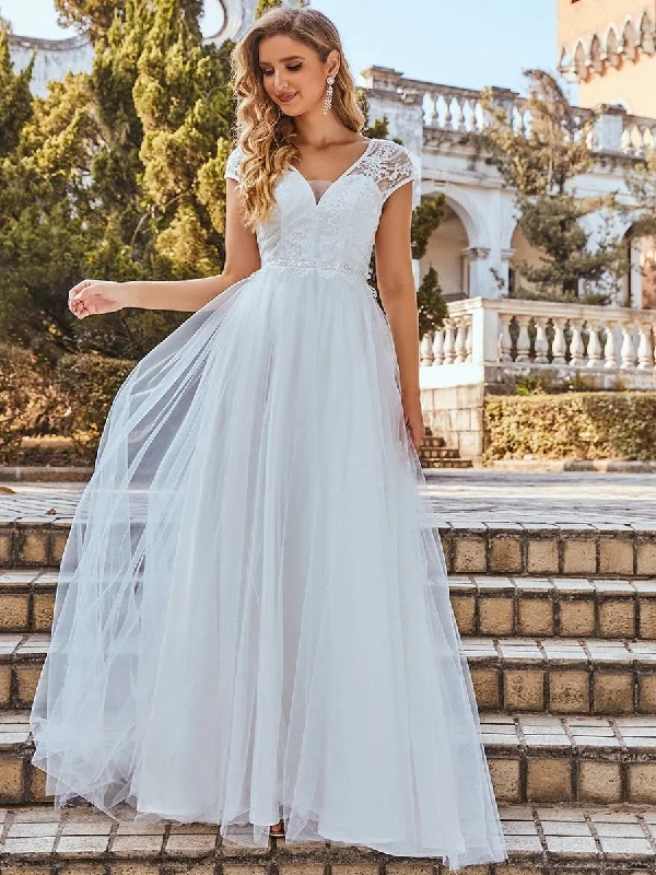 Don’t Miss These Deals Elegant Cap Sleeves Casual Applique Outdoor Wedding Dress