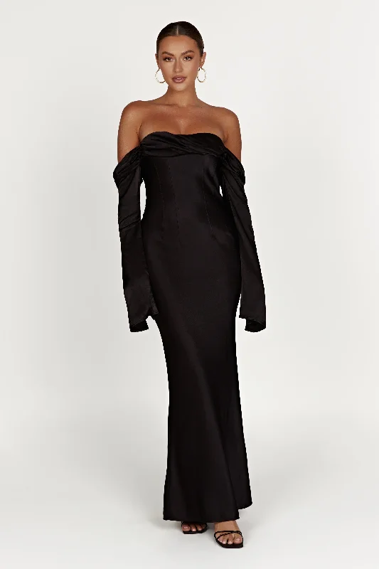 Time-Sensitive Offer Giselle Off Shoulder Cowl Neck Maxi Dress - Black