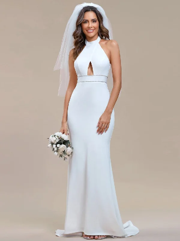 Today’s Special Discount Halter Hollow Out Sleeveless Waist Detail Mermaid Wedding Dress