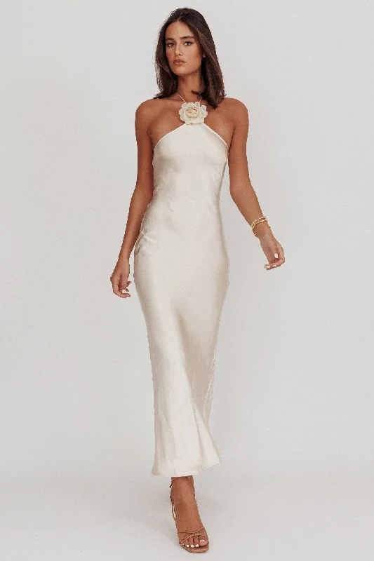 The Big Clearance High Roller Flower Decoration Halter Dress Champagne