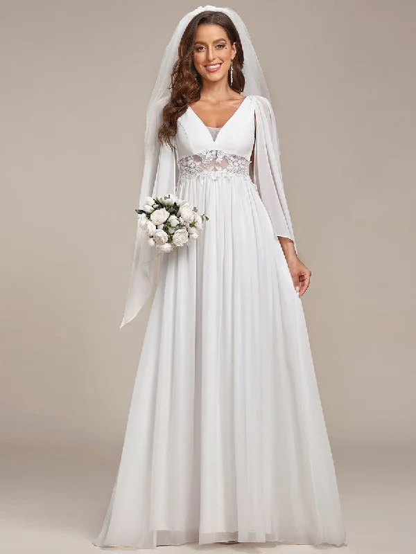 Shop & Save Big Illusion Lace V-Neck Cape Sleeves A-Line Wedding Dress