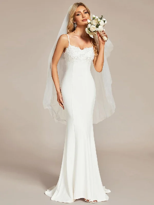 Limited Time Bargain Lace Floral Applique Spaghetti Straps Mermaid Wedding Dress