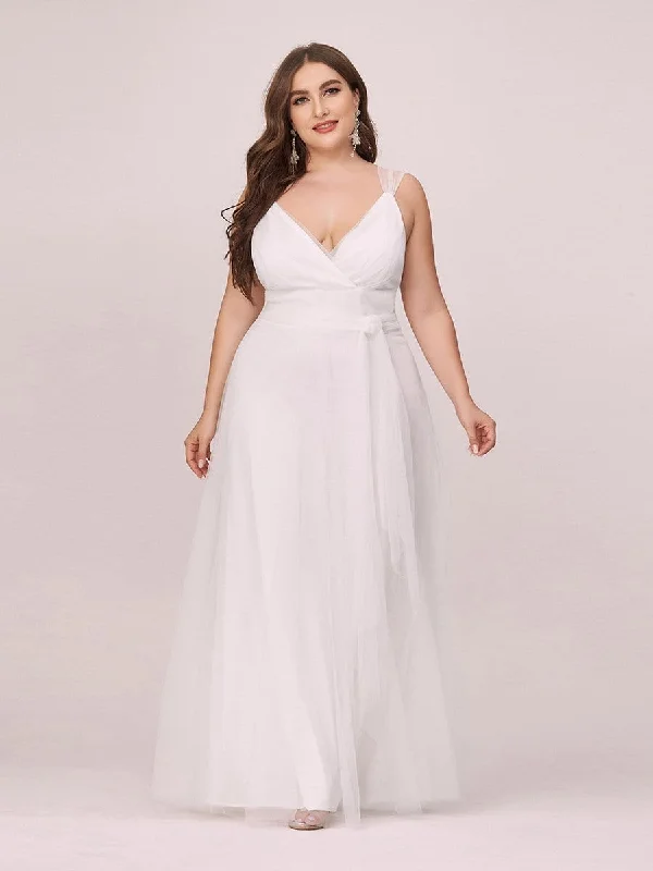 Shop & Save Instantly Plus Size Cap Sleeves Simple Tulle Wedding Dress