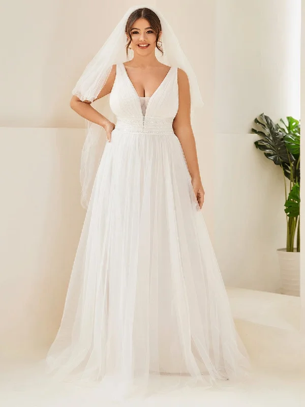 Seasonal Discounts Plus Size Empire Waist Sleeveless Lace Sheer A-Line Wedding Dress Seasonal Discounts Plus Size Empire Waist Sleeveless Lace Sheer A-Line Wedding Dress
