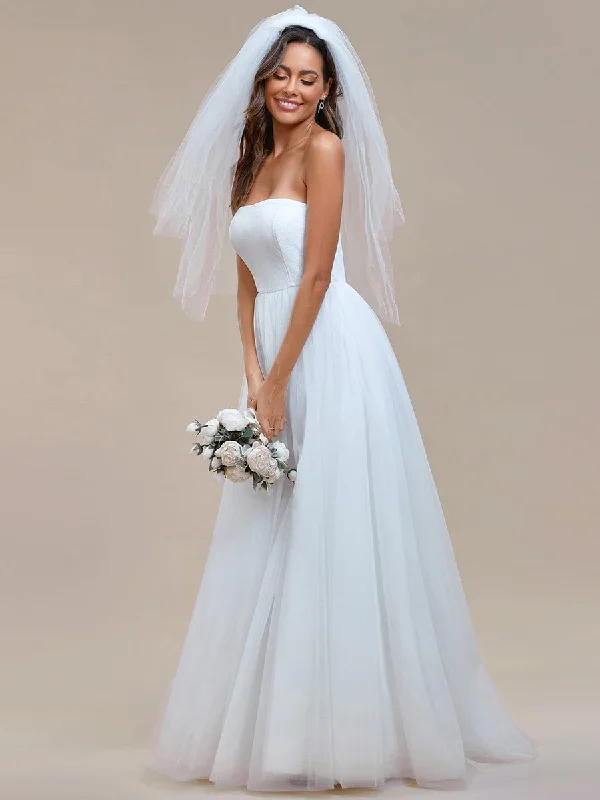 Final Clearance Romantic Back-laced Adjustable Strapless A-Line Tulle Wedding Dress