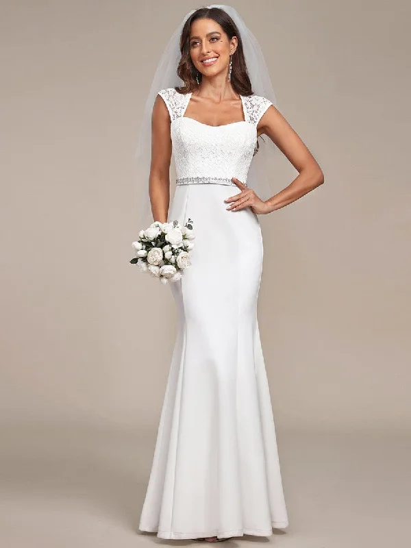 Best Price Ever Simple Cap Sleeve Sweetheart Mermaid Style Wedding Dress