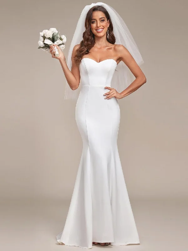 Weekend Price Slash Simple Strapless Mermaid Eloping Dress for Wedding