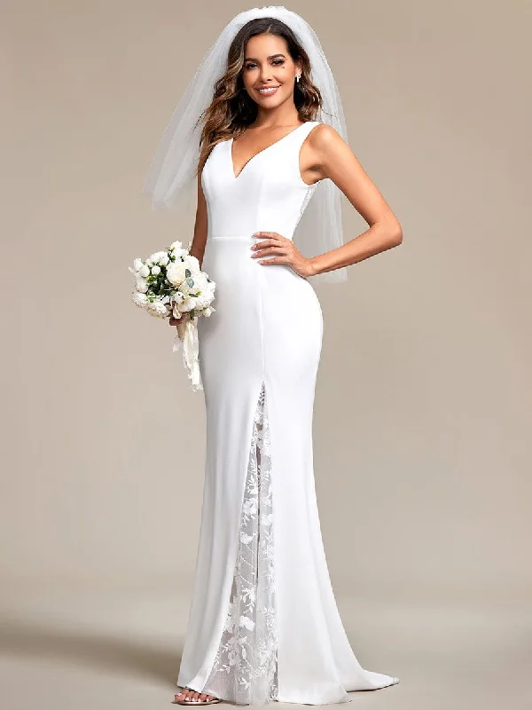 Instant Savings Sleeveless Polyester Mermaid Wedding Dress with Lace-Adorned Back