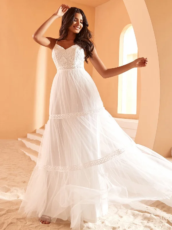 Massive Sale Event Spaghetti Strap Lace Embroidery A-Line Tulle Romantic Wedding Dress Massive Sale Event Spaghetti Strap Lace Embroidery A-Line Tulle Romantic Wedding Dress